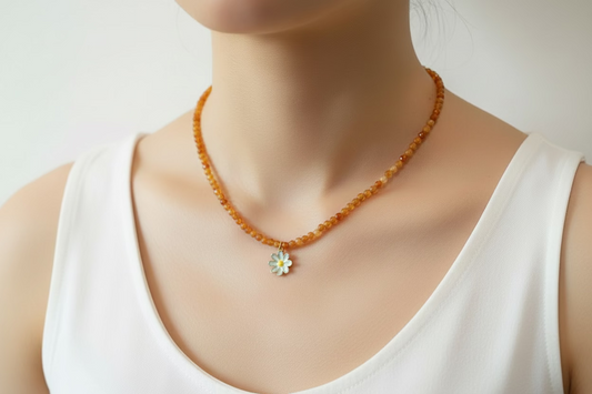 Orange jade with flower pendant