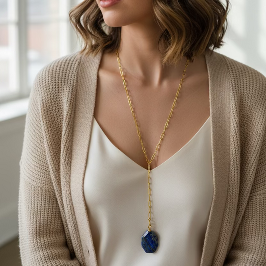 Collar adjustable largo con Lapis Lazuli