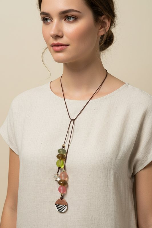 Collar  Lariat en cuero- Safari Collection