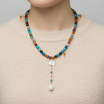 Collar en agata, cuarzo y Perla