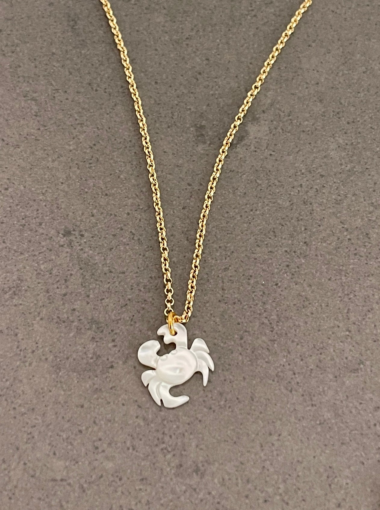 Mother of Pearl crab with 18k chain