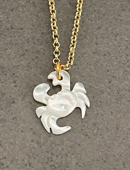 Mother of Pearl crab with 18k chain